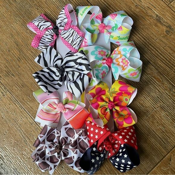 Handcrafted Large Boutique Style No-Slip Grippy Hair Bow Bundle Set of 10 - Picture 7 of 7